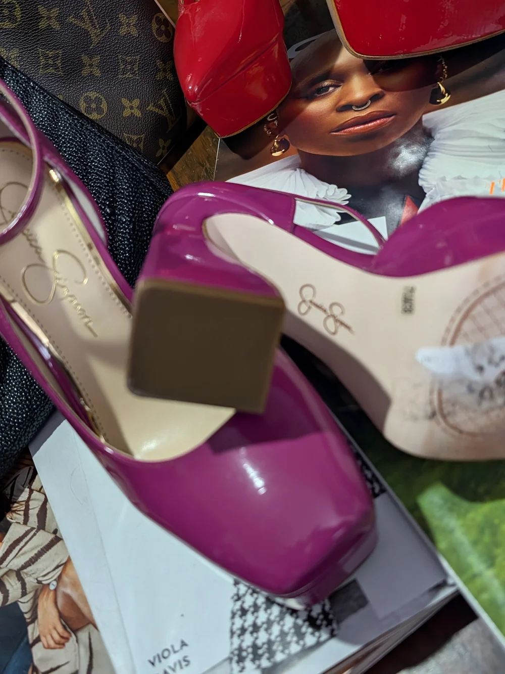 Jessica Simpson Glossy Magenta Platform Pumps with Ankle Strap
